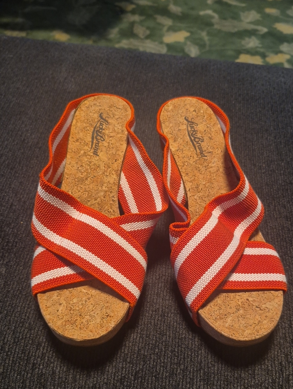 Lucky Brand Red and White Striped Wedge Sandals